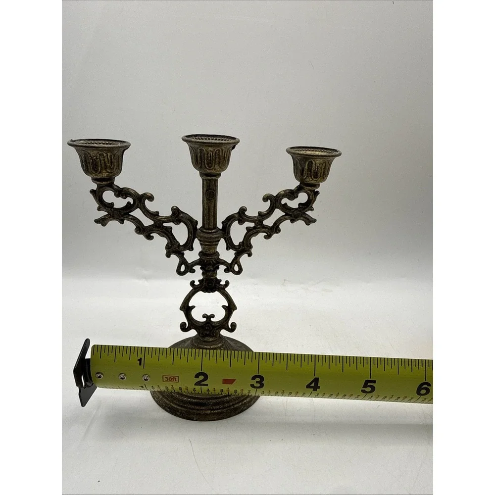 Vintage‎ Italian Ornate Brass Small 3 Branch Mini Candelabra Candle Holder Stick